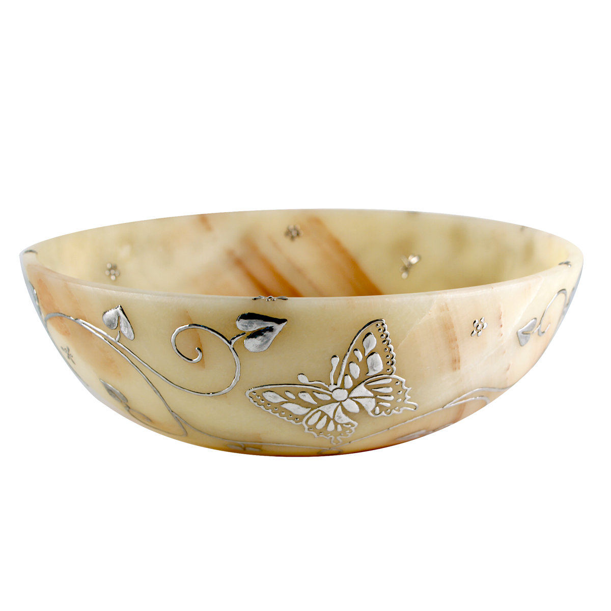 Ensaladera de Alabastro Amarillo con Mariposas de plata - Imagen 4